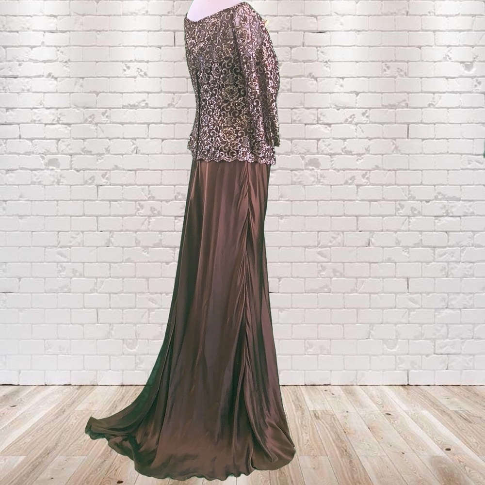 Jean de lys Brown Beaded Silk Floor Length Gown - Picture 4 of 8
